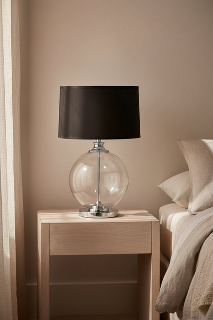 The Beaumont Small Glass Table Lamp with Black Silk Shade