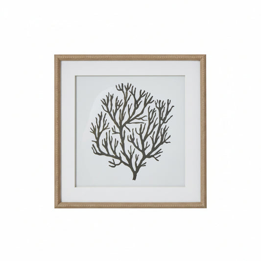 Framed artwork of a black coral design on a white background