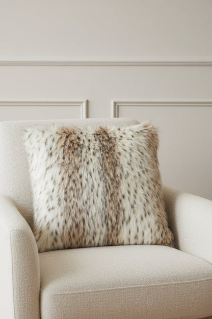 Faux fur pillow with a natural pattern on a white background