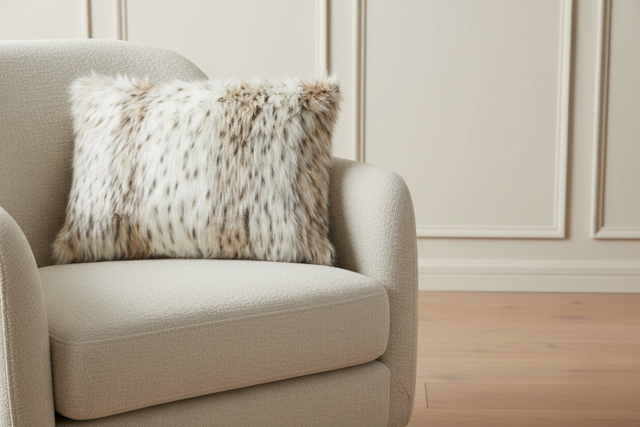 Fur-patterned pillow on a white background