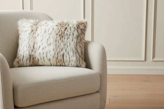 Fur-patterned pillow on a white background