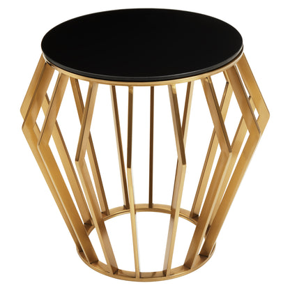 Ackley Gold Round Side Table with Black Glass