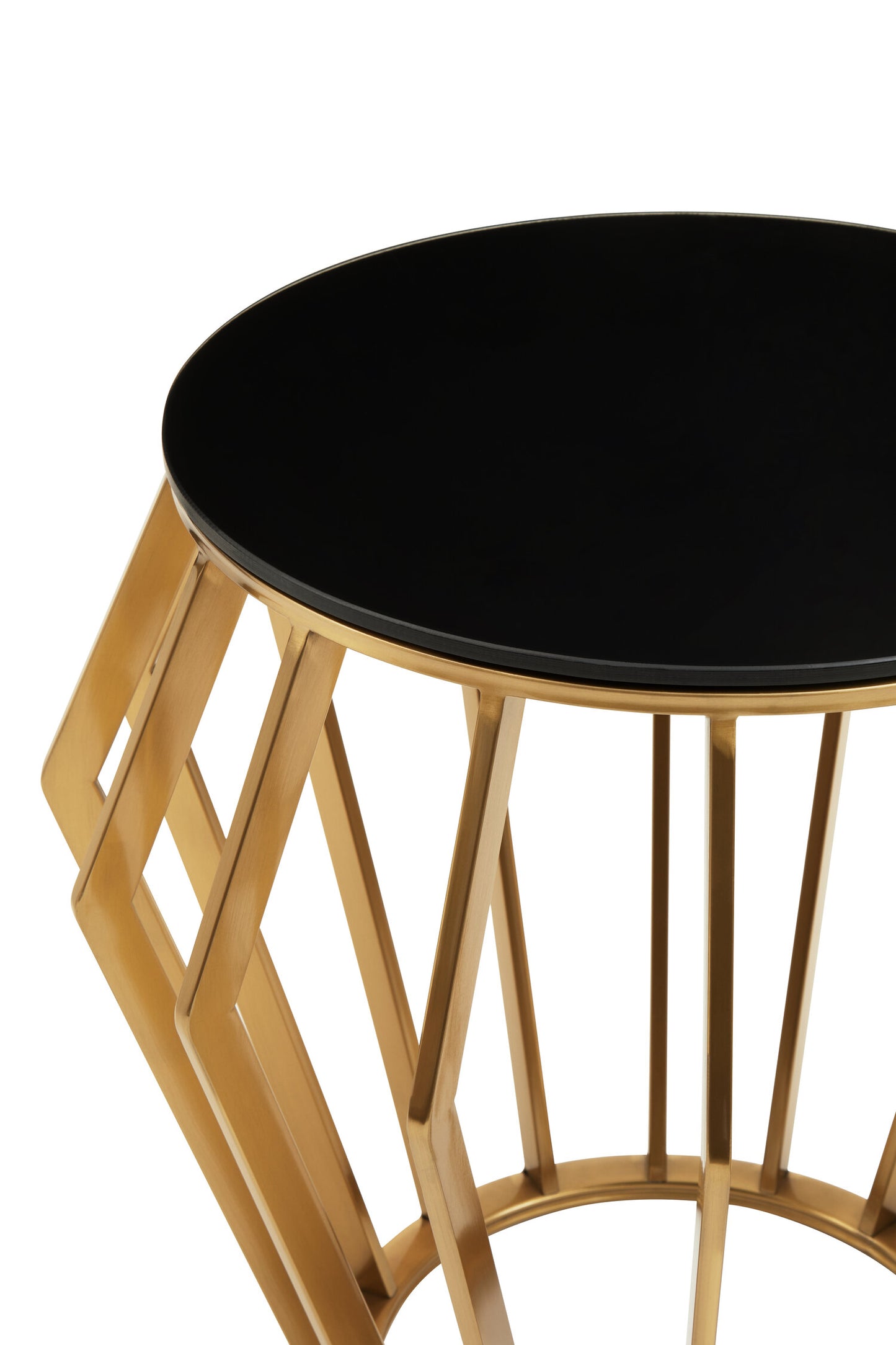 Ackley Gold Round Side Table with Black Glass