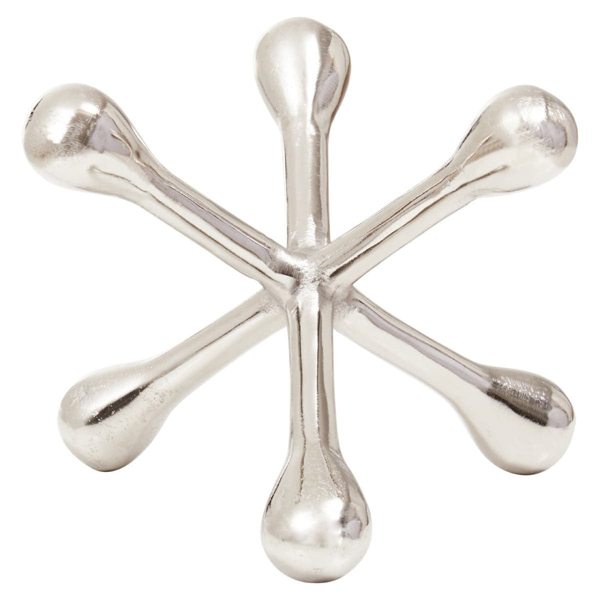 Silver six-pointed star-shaped object on a white background