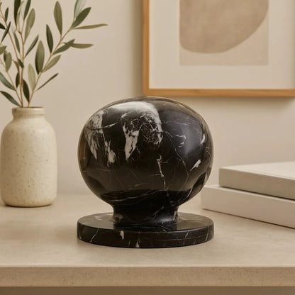 Black and White Veined Marble Ball Sculpture