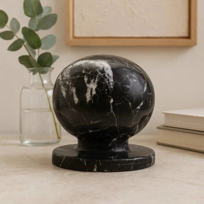 Black and White Veined Marble Ball Sculpture