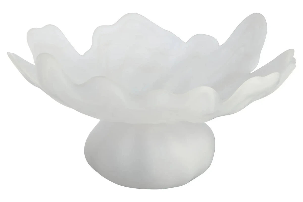 Aven Fluted White Glass Pedestal Bowl