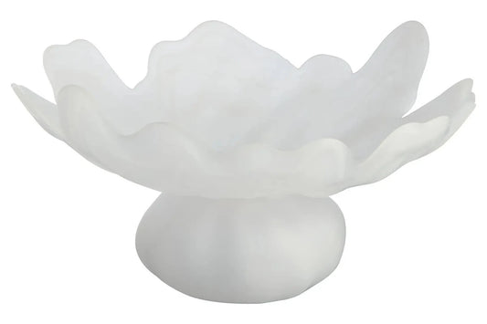 Aven Fluted White Glass Pedestal Bowl
