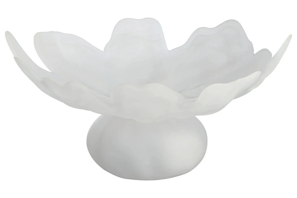 Aven Fluted White Glass Pedestal Bowl