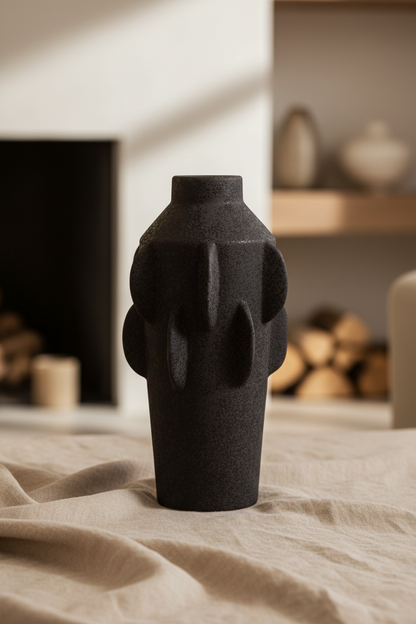 Sidra Large Black Textured Vase