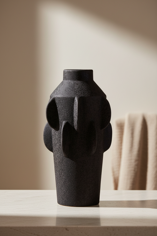Lia Large Black Textured Vase