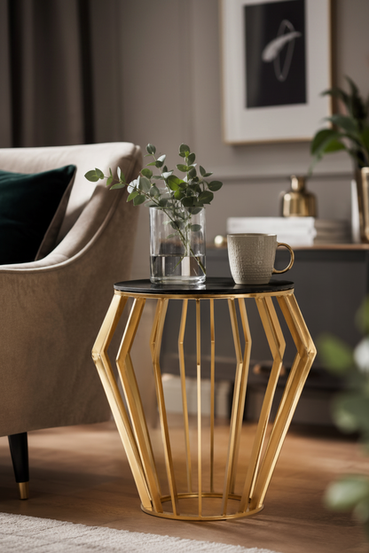 Ackley Gold Round Side Table with Black Glass