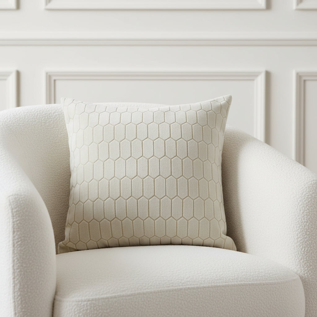 Decorative pillow with geometric pattern on a white background