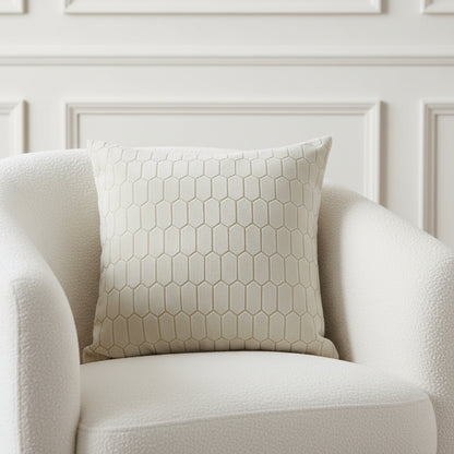 Decorative pillow with geometric pattern on a white background