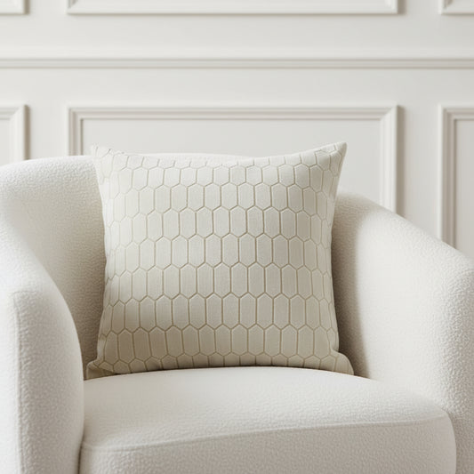 Decorative pillow with geometric pattern on a white background