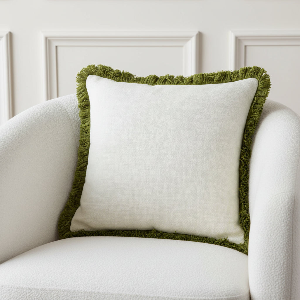 Malini Slub With Heavy Olive Fringe