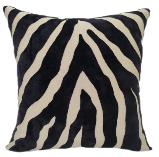 Zebedeedodah Zebra Cut Black Velvet Cushion